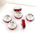 DIY silver alloy rondelle beads with red rhinestones for jewelry making, 5pcs set - Red Rhinestone Spacer Bead