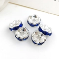 DIY jewelry flower spacer beads with deep blue rhinestones and silver metal finish - Royal Blue Rhinestone Spacer Bead