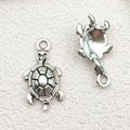 Tibetan silver turtle alloy charms for DIY bracelets with polished shell texture details - Turtle Style (4256) / 1 Piece (12x23mm) / Antique Silver