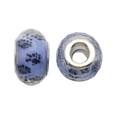 Dark blue resin faceted bead with black paw print patterns and silver metal core - Faceted Bear Paw Style (13123) / 1 Piece (13mm) / Dark Blue