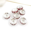 DIY silver alloy wheel spacer beads with pink rhinestones for charm bracelets - Pink Rhinestone Spacer Bead