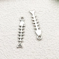Pair of antique silver fish bone alloy pendants for DIY jewelry making and crafts - Fish Bone Style (4649)