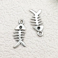 Pair of antique silver fishbone charms in alloy for DIY jewelry and accessory making - Fish Bone Style (6682)