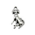 Antique silver dog charm pendant with intricate embossed texture for DIY jewelry making - Sitting Poodle Style (11300)