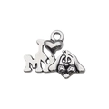 Antique silver dog charm with I Love My Dog heart engraving and hanging loop - I Love My Dog Heart Style (15564)