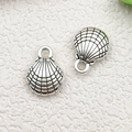 Silver shell alloy charms with detailed ribbing for DIY jewelry making sets - Shell Style (9042)