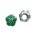 Perles de fleurs en émail vert avec de grands trous pour bracelet européen DIY - Style Fleur (13178) / 1 Pièce (10mm, Trou 4mm) / Vert