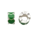 Perles de cœur en émail vert pour bracelets DIY avec base en métal argenté et grand trou - Style Cœur Rond (13186) / 1 Pièce (6x10mm, Trou 4mm) / Vert