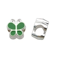 Charm papillon argenté avec émail vert et grand trou pour la création de bijoux - Style Papillon (13194) / 1 Pièce (10mm, Trou 4mm) / Vert