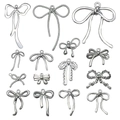 Silver bow alloy charms set in 14 minimalist and floral designs for DIY jewelry crafting - Mixed Bowknot Collection (SN1054)
