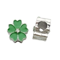 Charm fleur en émail vert avec zircon blanc pour bracelets à perles DIY - Style Fleur en Strass (13210) / 1 Pièce (11mm, Trou 4mm) / Vert