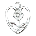 Silver alloy heart-shaped pendant featuring a hollow rose design for DIY jewelry - Heart Hollow Rose (20445)