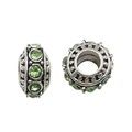 Perle à grand trou en argent antique avec cristal vert pour création de bijoux - Style Perle Strass 4 (13273) / 1 Pièce (7x11mm) / Vert