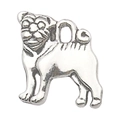 Antique silver pug dog pendant charm for DIY necklaces with detailed metal engraving - Dog Shape Pendant (9813) / 15x16mm