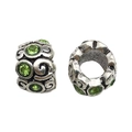 Perle de charme argentée ajourée avec pierres de zircon vert pour bijoux DIY - Style Perle Strass 5 (13274) / 1 Pièce/Paquet (9x11mm) / Vert