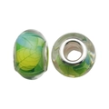 Perle en résine à motif de feuilles vertes et jaunes avec noyau en argent pour DIY - Style Feuille (13124) / 1 Pièce (13mm, Trou 5mm) / Vert