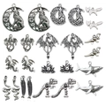 Collection of antique silver animal charms featuring wolves, foxes, and dragons for DIY jewelry - Mixed 24 Animals Set (SN1063)
