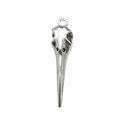 Gothic silver-finished raven skull pendant with vintage texture and circular hanging ring - 10x43mm Style (15551)