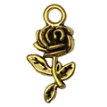 Antiker goldener Rosenblüten Anhänger für DIY Schmuckherstellung mit Blattdetails - Rosen-Langstreifen-Stil