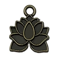 Vintage bronze lotus pendant charm with black enamel detail for DIY jewelry making - Lotus