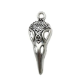 Gothic bird skull pendant with vintage silver finish and detailed hollow carvings - 12x35mm Patterned Style (15553)