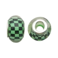Perle en résine à damier vert et noir à gros trou pour bijoux de bracelet DIY - Style Damier (13128) / 1 Pièce (13mm, Trou 5mm) / Vert