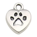 Silver alloy heart pendant charm with a black dog paw print for DIY jewelry making - Heart Dog Paw Style (7277) / 10x12mm