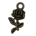 Antique bronze alloy rose pendant with vintage petal texture and circular hanging ring - Rose Style