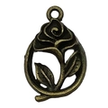 Antique bronze alloy rose pendant with hollow oval frame for DIY jewelry making - Hollow Rose