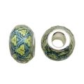 Perle en résine verte à facettes avec grand trou, motif floral et insert métallique - Style Motif (13131) / 1 Pièce (13mm, Trou 5mm) / Vert