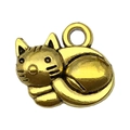 Antique gold cat charm pendant with polished finish and top ring for DIY jewelry making - Curled Cat (20587)