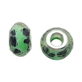 Perles en résine verte à grands trous avec motif tacheté noir pour bijoux DIY - Style Facetté Cœur (13134) / 1 Pièce (13mm, Trou 5mm) / Vert