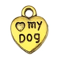 Golden heart-shaped metal pendant with engraved my DOG text and heart icon for DIY jewelry - Heart My Dog Style (20560)