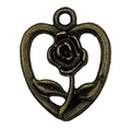 Antique bronze heart pendant with rose floral engraving for DIY jewelry making - Heart Hollow Rose