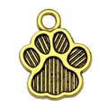Golden cat paw print alloy charm with vertical stripe detail for DIY jewelry making - Striped Cat Paw (20604)