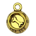 Golden alloy top dog pet bowl charm with bone relief and paw prints for DIY jewelry making - Bone Dog Bowl Style (20565)