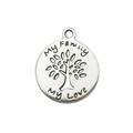 Colgante árbol de la vida de plata antigua con grabado My Family My Love para joyas - Estilo Letra Árbol de la Vida Mi Familia (9194)
