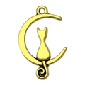 Antique gold alloy moon and cat silhouette pendant for DIY jewelry and necklaces - Moon Cat (20586)
