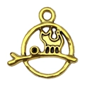 Golden alloy circular openwork pendant featuring a minimalist cat silhouette on a branch - Branch Ring Cat (20590)