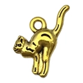 Golden cat-shaped alloy pendant charm with glossy finish and top ring for DIY jewelry making - Cat (20593)