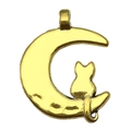 Golden alloy cat sitting on moon pendant charm for DIY necklaces and bracelets - Moon Cat (20597)