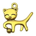 Antique gold cat pendant playing with a yarn ball for DIY jewelry and keychain - Playing Ball Cat (20598)