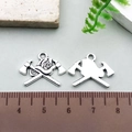 DIY silver fire fighter helmet and crossed axes pendant for jewelry making - Fire Axe Style (11312)