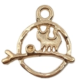 Pendentif silhouette de chat doré sur branche dans cadre rond pour bijoux DIY - Style Chat Branche Cercle (11591)