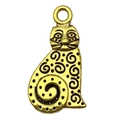Golden cat metal pendant with black spiral patterns and dots for DIY jewelry - Circle Cat (20601)