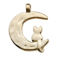 Pendentif chat doré sur croissant de lune pour création de bijoux DIY et colliers - Style Chat Vue de Dos Lune (18249)