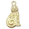 Pendentif chat doré avec motifs en spirale et anneau intégré pour la création de bijoux - Style Chat Tourbillon (20623)