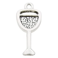 Silver-plated wine glass pendant charm with textured bubbles and top hanging loop - Antique Silver Wine Glass Style (10552)