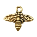 Antique gold bee charm pendant with detailed wing textures and top hanging ring loop - Bee (20169)