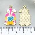 DIY enamel Easter gnome charms with bunny ears and pink polka dot hat for jewelry - Pink Rabbit Ears Easter Gnome (21711) / 30x17mm
